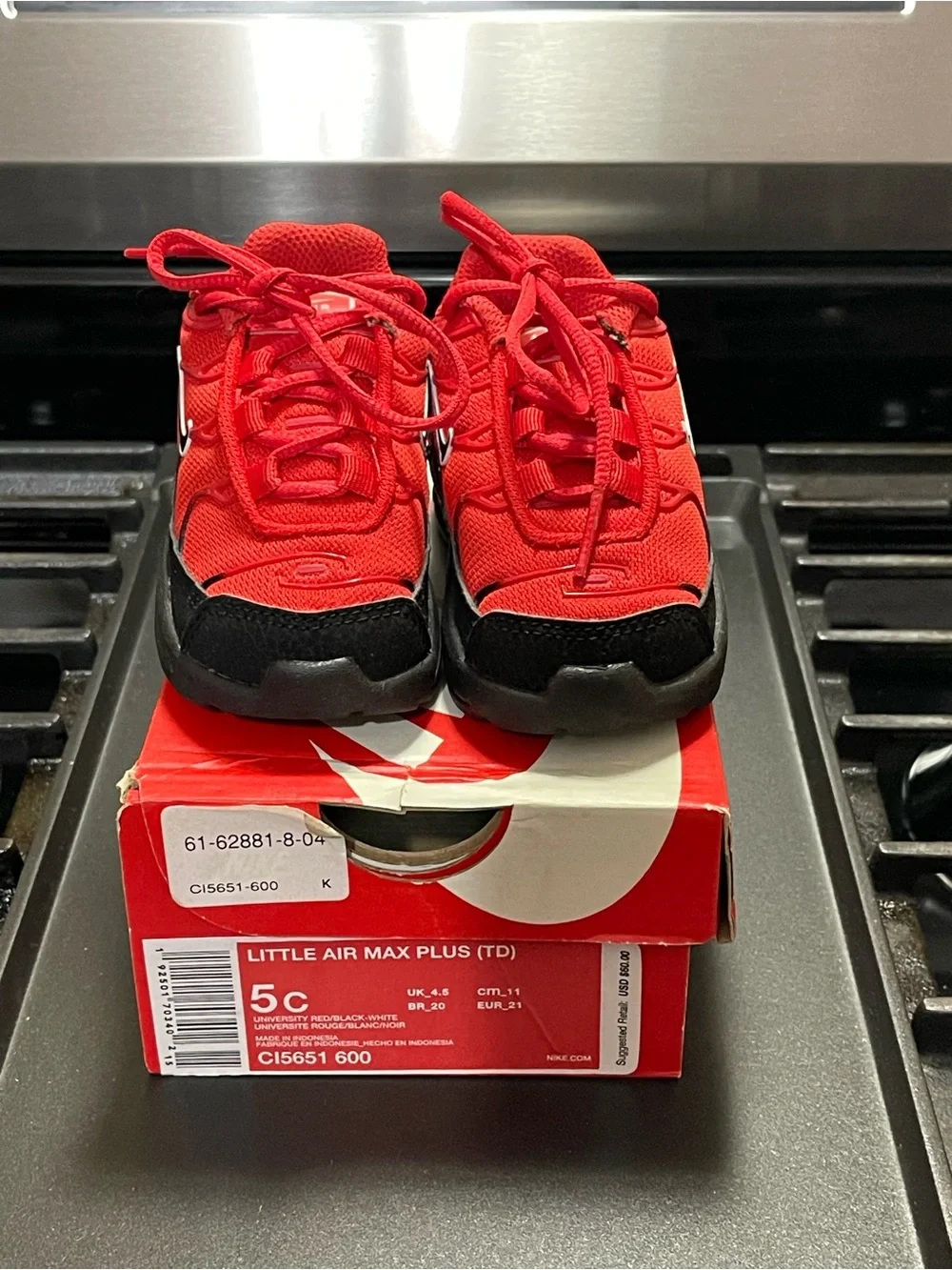 Nike Little Air Max Plus Toddler Sneakers in Red and Black